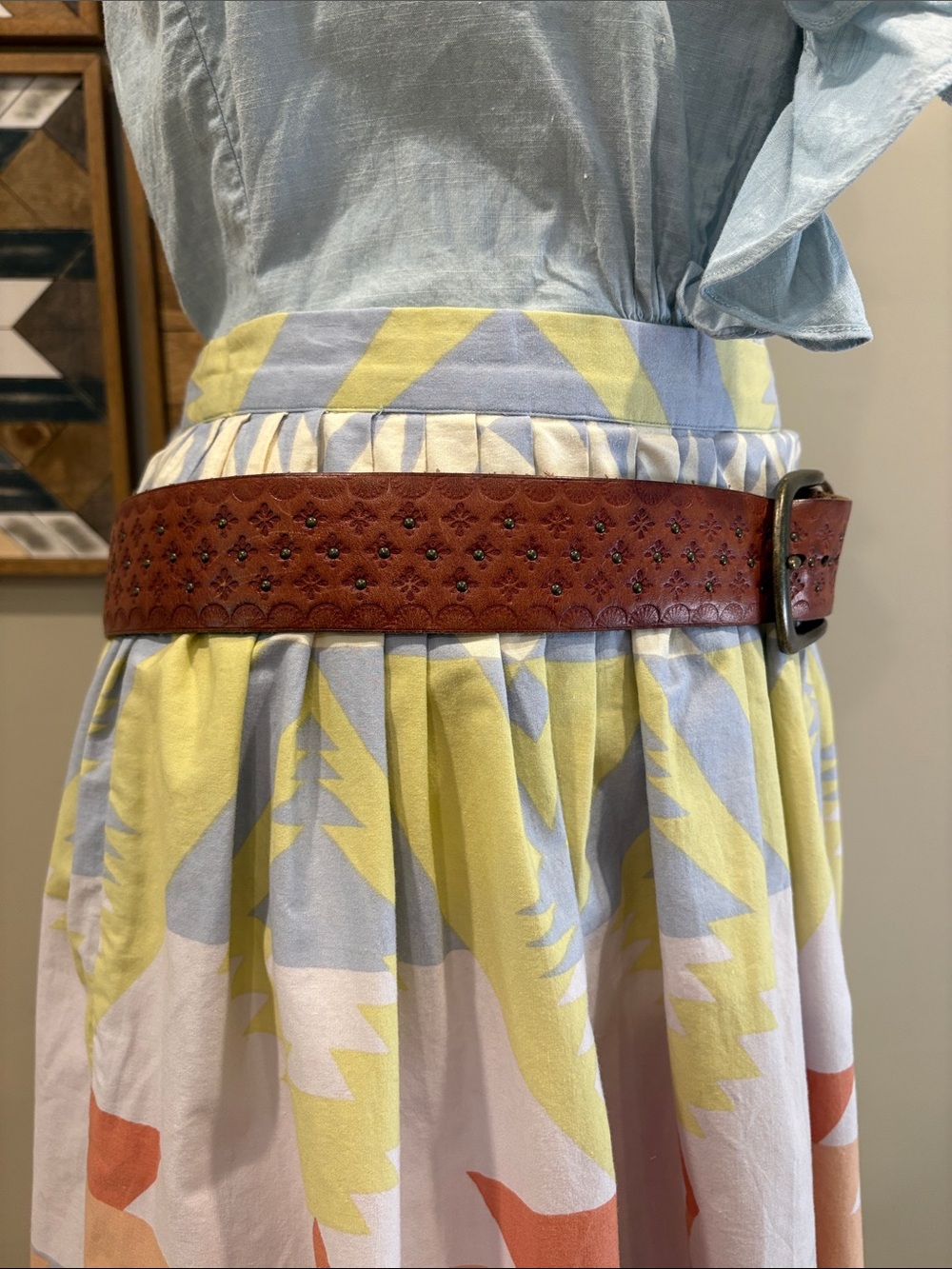Vintage Lauren Ralph Lauren Brown Leather Western Studded Embossed Belt sz Large - Picture 5 of 16